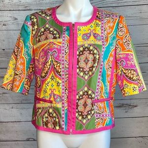 Peter Nygard Bright Colors Paisley Print Zip Up